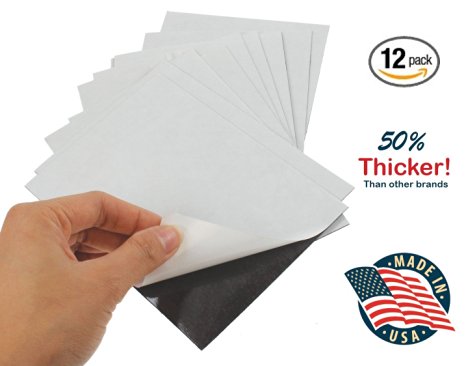 Flexible Adhesive Magnetic Sheets 4-inch x 6-inch Works Great for Pictures! Cuts To Any Size! Pack of 12