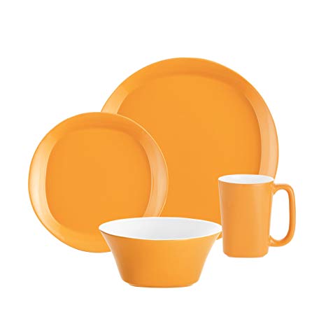 Rachael Ray Dinnerware Round and Square 4-Piece Dinnerware Place Setting, Yellow