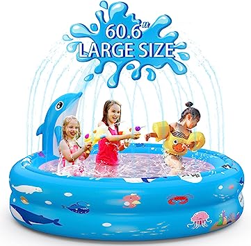 G-TING Inflatable Swimming Pool, 2 in 1 Kids Pool with Dolphin Sprinkler for Backyard, Blow up Kiddie Pool for Kids Toddlers 1-3 Ages 3 , Summer Outdoor Water Fun