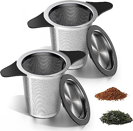 Yoassi Upgraded Tea Infusers for Loose Tea, Silicone Covered Extra Fine Mesh 18/8 Stainless Steel Tea Strainer with Large Capacity & Double Handles to Steep Loose Leaf Tea and Coffee 2 Pack
