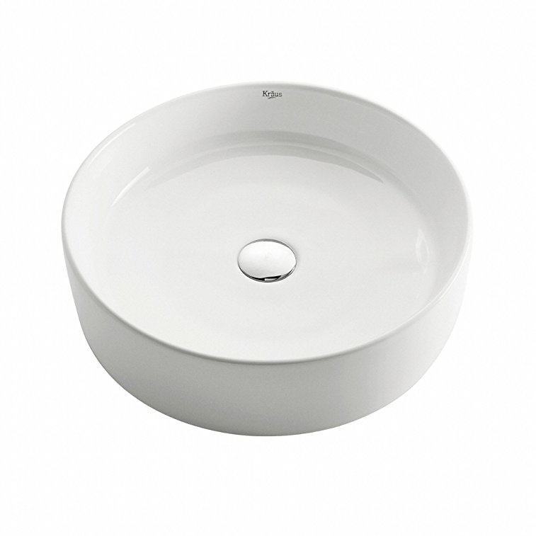 Kraus KCV-140 White Round Ceramic Bathroom Sink