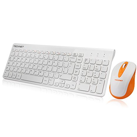 Wireless Keyboard and Mouse Set, TeckNet 2.4G Slim Desktop Cordless Keyboard and Mouse Combo With UK Layout and Whisper-quiet Keyboard Design