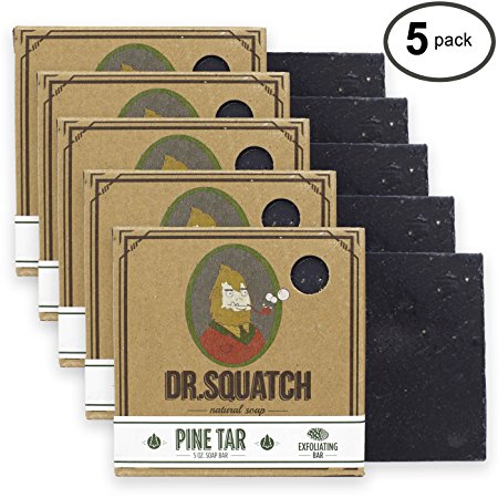 Dr. Squatch Pine Tar Soap 5-pack Bundle - Mens Bar with Natural Woodsy Scent and Skin Exfoliating Scrub - Handmade with Pine, Hemp, Olive Organic Oils in USA (5 Bar Set)