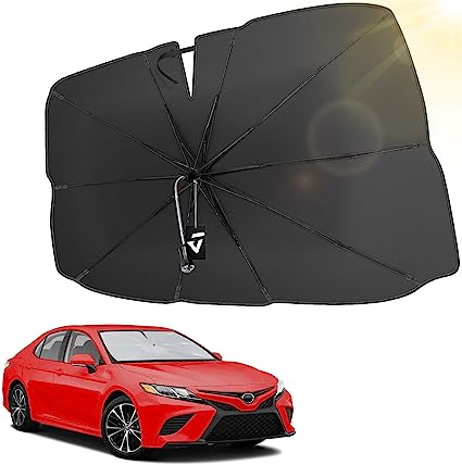 JoyTutus Windshield Sun Shade Umbrella, with Car Safety Hammer, 360° Rotation Bendable Shaft Foldable, Automotive Interior Sun Protection, UV Rays Block, Easy to Store and Use, 51''x 29''