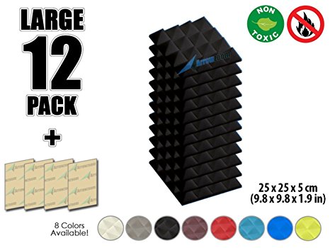 Arrowzoom New 12 Pack of (25 X 25 X 5cm) Soundproofing Pyramid Acoustic Foam Studio Absorbing Tiles Pads Wall Panels (BLACK)
