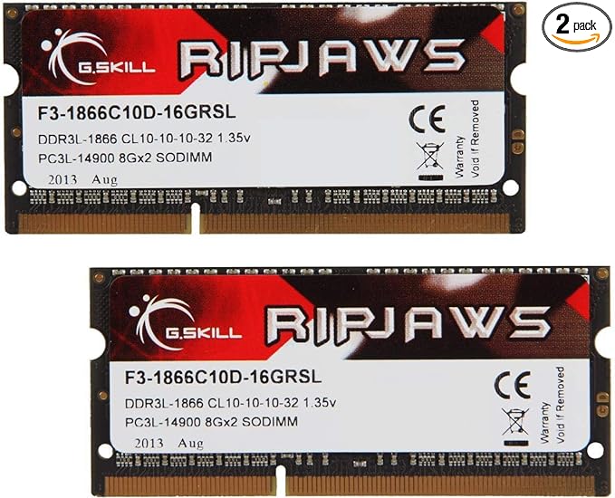 G.SKILL 16GB (2 x 8G) Ripjaws Series DDR3 PC3-14900 CL10 SO-DIMM Laptop Memory F3-1866C10D-16GRSL