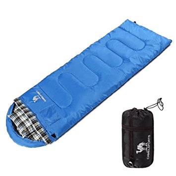 Camel Outdoor Warm Cotton Sleeping Bag with Attached Pillow Comfortable for 4 Season Camping, Hiking, Backpacking, Traveling