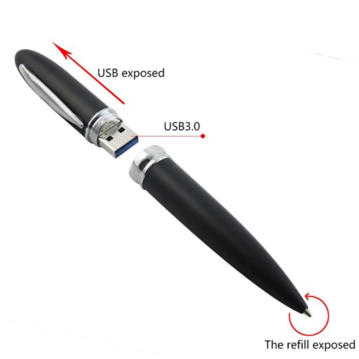 Fastdisk 2 in 1 Multifunction Metal 32GB USB3.0 Pen Drive USB Flash Drive Jump Drive with Ballpoint Pen(Black)