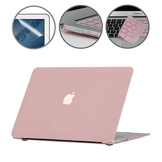 Applefuns(TM) 4 in 1 Kit Matte Hard Shell Case   Keyboard Cover   Screen Protector   Dust Plug for Macbook Air 13" A1369 A1466 (Rose Quartz)