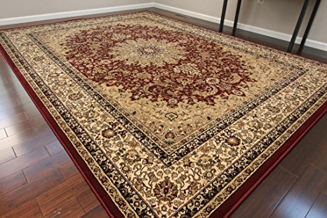 Dunes Traditional Isfahan High Density 1" Thick Wool 1.5 Million Point Persian Area Rug, 8' x 10', Burgundy