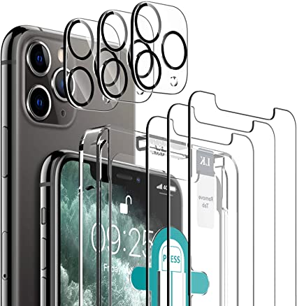 LK [6 Pack] 3 Pack Screen Protector with 3 Pack Camera Lens Protector for iPhone 11 Pro Max 6.5'', Tempered Glass [Case Friendly] [Easy-Installation Tool] HD Clear 9H Hardness