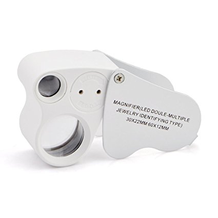 iKKEGOL 30x 60x Dual Lens Jewelers Eye Loupe Illuminated LED Metal Body Glass Magnifier (White)