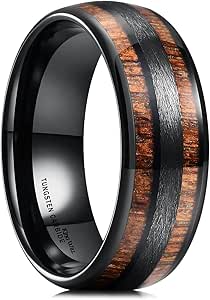 King Will Nature 8mm Mens Domed Blue/Green/Brown/Black Maple Inlay Black/Silver Tungsten Carbide Ring Brushed Wedding Band