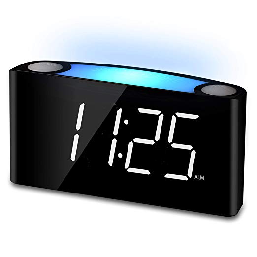 Mesqool Alarm Clock with 12/24 Hours, 7-Color Night Light, 7” LED Display with Large Digits, Multi-Level Dimmer, Double USB Chargers, Adjustable Alarm Volume, AC Powered and Battery Backup Settings