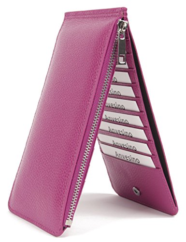 Anvesino Women's Genuine Leather RFID Blocking Wallet Card Organizer with Zip Pocket