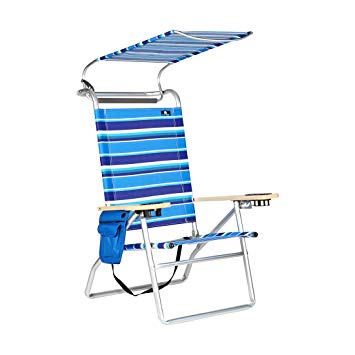 Deluxe Lightweight 4 Position High Seat Aluminum Beach Chair with Canopy, Cup Holder, Storage Pouch, 250 lbs Capacity
