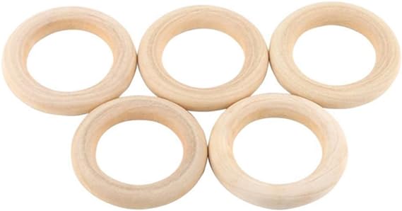 50 Pcs Natural Wood Rings Unfinished Wooden Craft Loop Rings for DIY Connectors, Ring Pendant and Jewelry Making (25 MM)