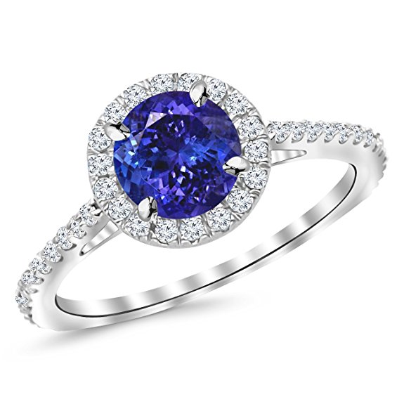 1.4 Carat 14K White Gold Twisting Infinity Gold Diamond Engagement Ring w/ 1 Carat Blue Diamond