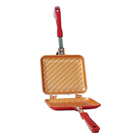 Red Copper Flipwich by BulbHead Double-sided Red Copper Panini and Sandwich Maker, Copper-infused Surface Heats Evenly with Nonstick, Anti-scratch Technology