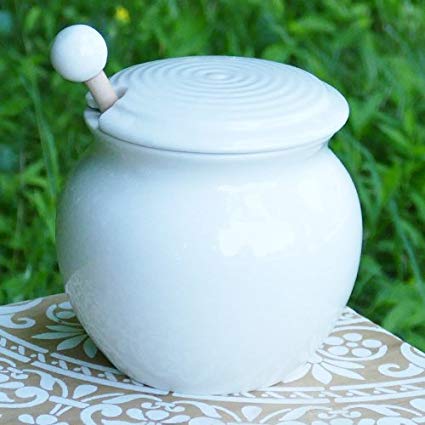 Tumbleweed - Honey Dispenser - White Porcelain Honey Jar With Lid - Wooden Dipper Included With Honey Pot - Gifts For Women - Holds 15 Ounces Of Honey