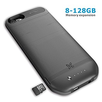 iPhone 7 memory battery case with Built-in 3.5 mm headphone jack 2800mAh capacity with TF Card Slot(Support 128GB expansion) Ultra Slim backup Charger for iPhone 7(4.7inch)-Black