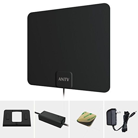 ANTV Digital HDTV Antenna 40 Miles Range with Amplifier and 10ft High Performance Coax Cable