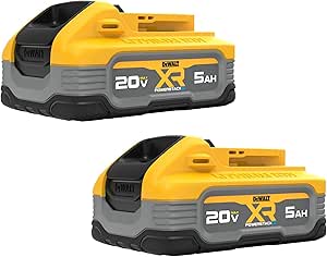 DEWALT Powerstack 20V MAX Battery, Rechargeable, 5Ah, Lithium Ion, 2-Pack (DCBP520-2)