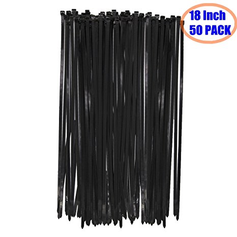 Wide 18 Inch Nylon Zip Cable Ties-Large 120LB Tensile Strength-Heavy Duty Industrial Durable Strong Cable Ties- 50 Pack - Indoor Outdoor Garden Use(18" ,120LB, Black, UV Resistant)
