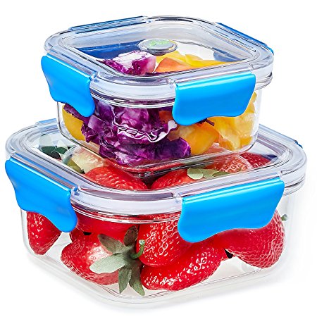 SELEWARE 2 Piece Kitchen Home Food Storages Plastic Containers Boxes Set with Lids Lock Takeaway Stackable Airtight Leak Proof Tritan Reusable BPA Free Large Bento Lunch Box Microwave Freezer Dishwasher Safe for Adults Kids Square Blue