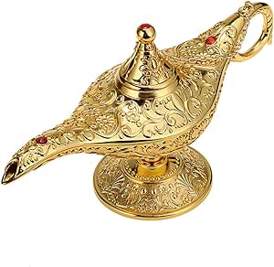 Hipiwe Vintage Magical Legend Aladdin's Genie Lamp for Home /Wedding Table Decoration,Collectable Rare Classic Arabian Costume props Lamp pot &Gift for Party/Halloween/Birthday (Golden)