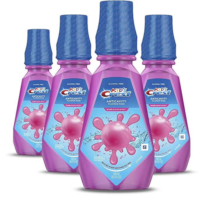 Crest Kid's Anticavity Fluoride Rinse, Bubblegum Rush, Pack of 4