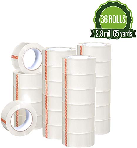 Heavy Duty Clear Packing Tape 2.8 mil, 1.88 x 195 Feet (65 Yards)- Big 36 Rolls of Moving/Shipping/Storage Tape Suitable to Refill Dispenser Gun, Durable and Easy to Use
