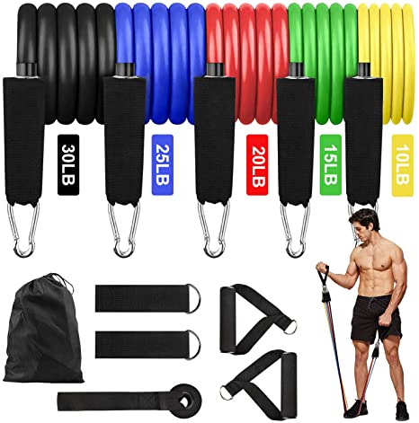 HOMOFY Resistance Bands,Workout Bands Set for Exercise 5 Stackable Sets with Door Anchor&Waterproof Carry Bag&Handles&Legs Ankle Straps for Physical Therapy&Home Workout&Yoga&Pilates Training