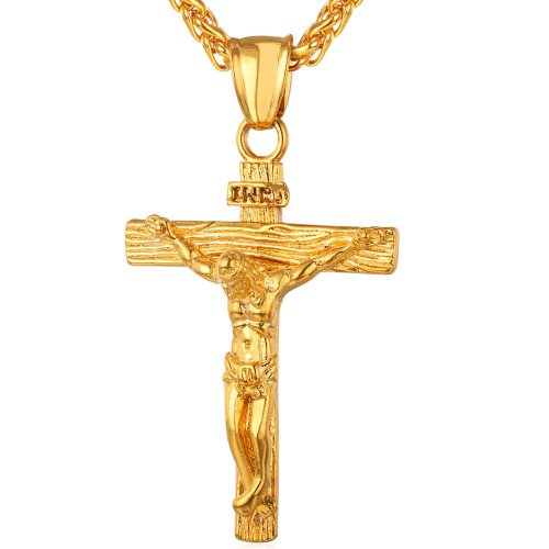 U7 Jewelry Men's Stainless Steel Jesus Christ Cross Crucifix Pendant Necklace