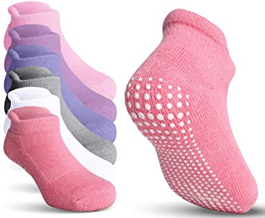 Kids Ankle Grip Socks - Non Skid/Slip for Baby Toddlers Boys & Girls - 6 Pairs