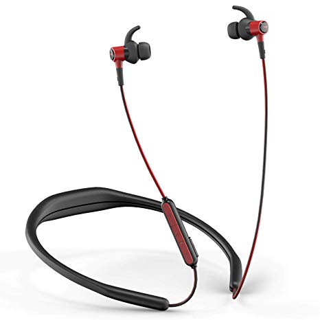 WRZ N5 Wireless Headphones Bluetooth with Microphone and Volume Control, Running Earbuds Sports Stereo Waterproof Detachable Neckband for Cellphone iOS Android Smartphone Laptop Tablet (Black Red)