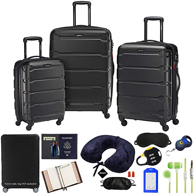 Samsonite Omni 3-Piece Nested Spinner Set - Black with Luggage Accessory Kit