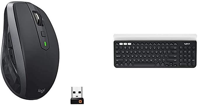 Logitech MX Anywhere 2S Wireless Mouse - Rechargeable, Control up to 3 Computers and laptops (Bluetooth or USB), Graphite & K780 Multi-Device Wireless Keyboard for Computer, Phone and Tablet