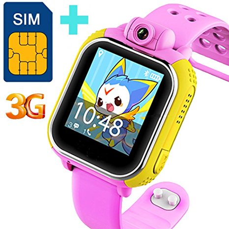 3G GPS Tracker Kids Smart Watch TURNMEON® Wristwatch SIM SOS WIFI Android Wear Camera Touch Wristwatch Parent Control app for Android ios iPhone (Pink)