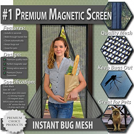 Premium Magnetic Screen Door - KEEP BUGS OUT, Let Fresh Air In. Instant Mosquito, Insect and Fly Screen with Magic Magnetic Closure. Retractable Mesh Door Screen. (Fits Doors UP TO 32" x 82")