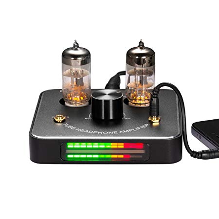 Nobsound Little Bear P2 Mini 6C11 Vacuum Tube Headphone Amplifier Stereo Hi-Fi Audio Amp; Replaceable Tube and OP AMP; with LED VU Meter Music Audio Spectrum (Black)