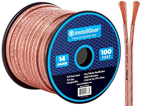 InstallGear 14 Gauge AWG 100ft Speaker Wire Cable - Clear