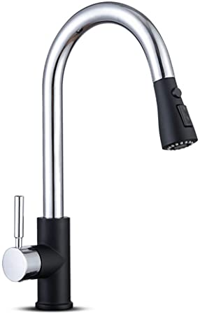 Kitchen Sink Faucet, Pull Down Kitchen Faucet, Black and Chrome Kitchen Faucet with Sprayer Stainless Steel Single Handle one or Three Hole for Laundry bar Kitchen Sinks