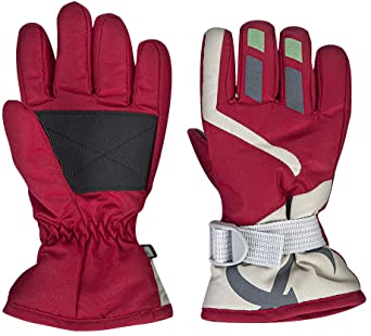 ROSEBEAR Kids Warm Ski Gloves Winter Sports Outdoors Gloves Thick Soft Fleece Lined for Boys Girls(red)