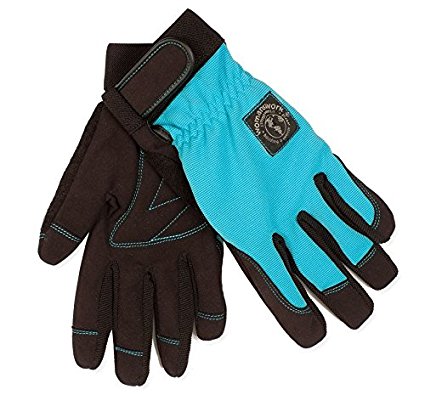 Womanswork Stretch Gardening Glove with Micro Suede Palm, Teal Blue, Medium