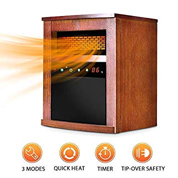 Air Choice Electric Space Heater 1500W Portable Infrared with Remote &Timer, Function 3 Modes with Overheat & Tip-Over Shut Off Wood Cabinet, Large, Brown