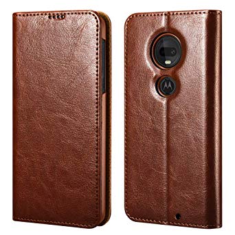 Moto G7 Case,ICARERCASE Vegan Leather Wallet Case/Flip Case Protective Shock Resistant Case Cover with Credit Card Slots for Motorola Moto G7/Moto G7 Plus (Brown)