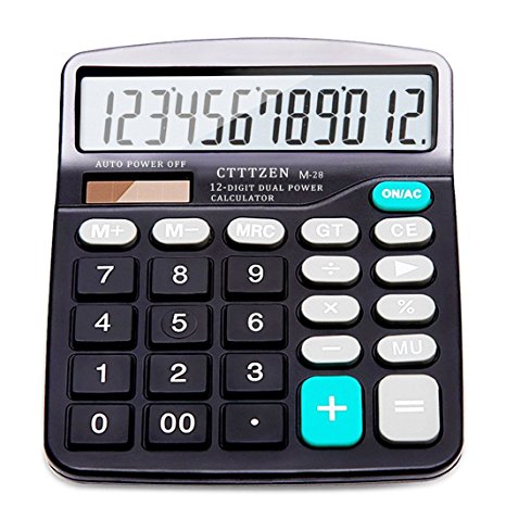 Calculator,12-Digit Solar Battery Basic Calculator,Solar Battery Dual Power with Large LCD Display Office Calculators by CloudWave (Black002) (Black002)