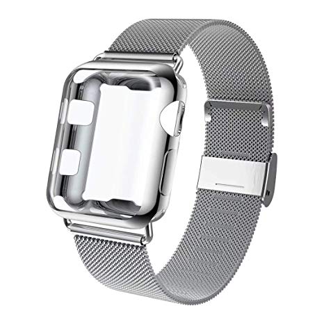 GBPOOT Compatible for Apple Watch Band 38mm 40mm 42mm 44mm with Screen Protector Case, Sports Wristband Strap Replacement Band with Protective Case for Iwatch Series 4/3/2/1