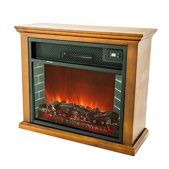 FLAME&SHADE Electric Fireplace with Mantel TV Stand, Small Portable Fireplace Wood Stove Space Heater with Remote, Free Standing on Wheels, Honey Oak